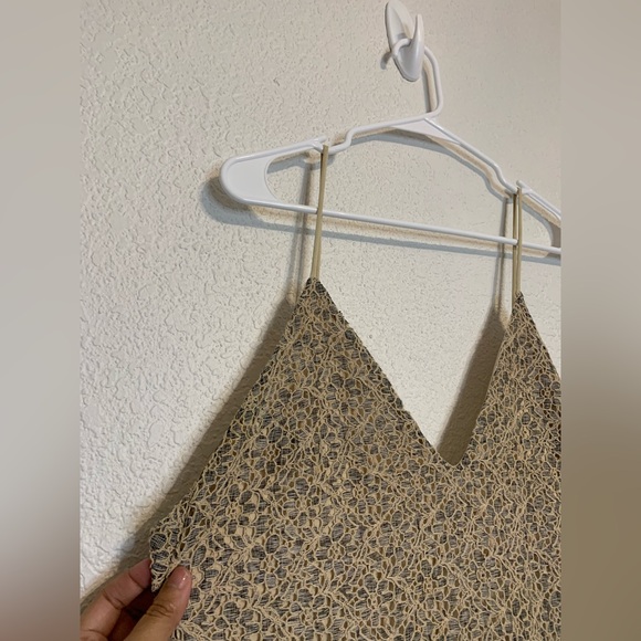 Zara Sz Med Slip Dress Beige Gray (Grey) Crochet Floral Low Back Mini Vneck - Picture 6 of 10
